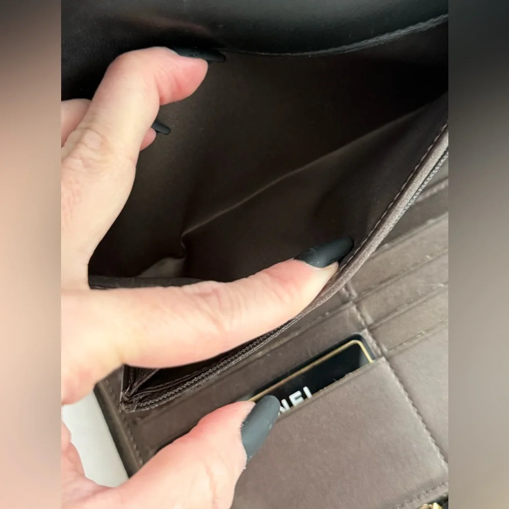 CHANEL Lambskin Embossed Camellia Large Gusset Flap Wallet w/Box, Card and Chain - Picture 12 of 16